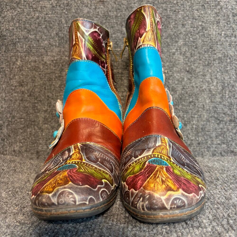 L'Artiste Leather Floral Colorful Block Heel Booties Women 9.5 Spring Step - Picture 3 of 10